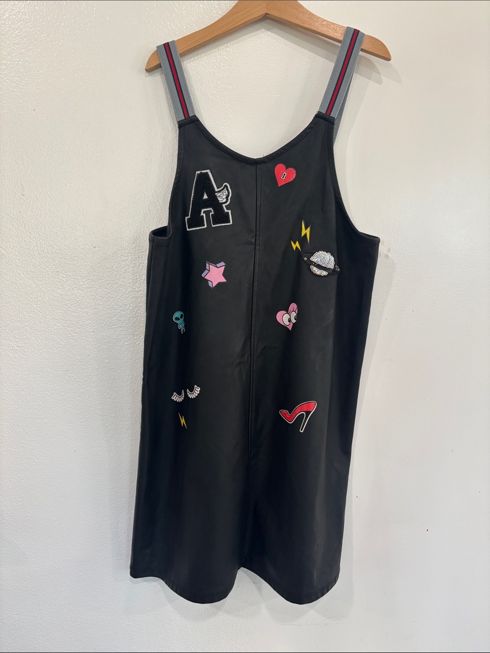 Hannah banana kids faux leather Dress with Striped Straps